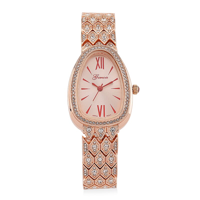 Genoa Austrian Crystal Japan Movement Watch in Rosetone