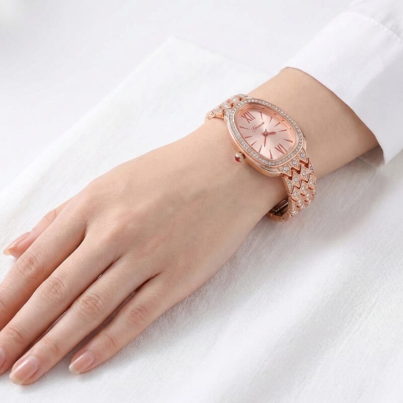 Genoa Austrian Crystal Japan Movement Watch in Rosetone