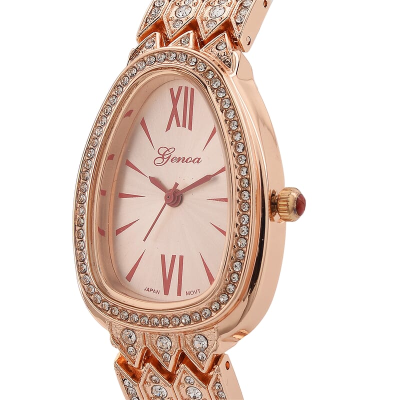Genoa Austrian Crystal Japan Movement Watch in Rosetone