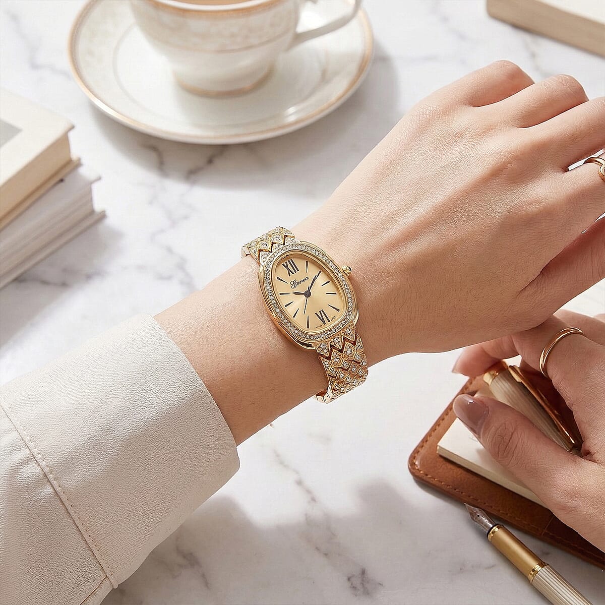 Genoa Austrian Crystal Japan Movement Watch in Goldtone image number 2