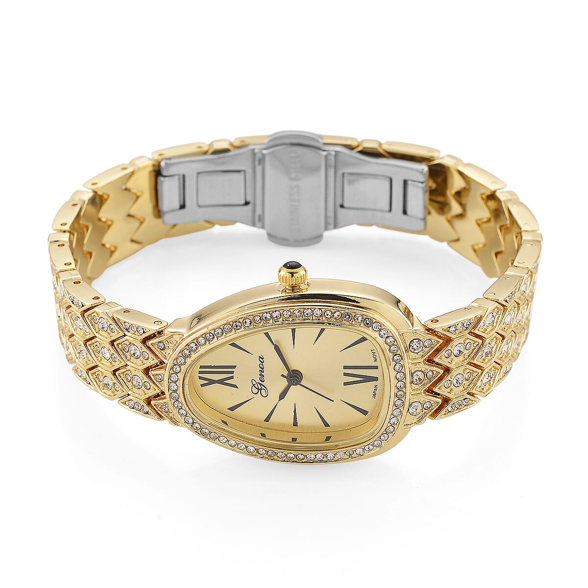 Genoa Austrian Crystal Japan Movement Watch in Goldtone image number 4