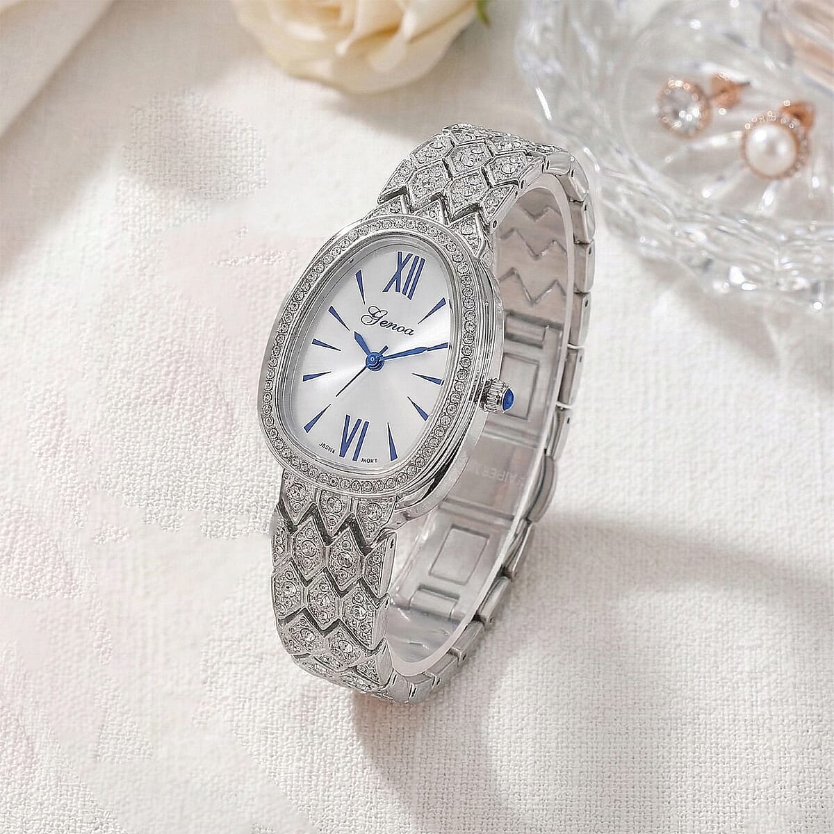 Genoa Austrian Crystal Japan Movement Watch in Silvertone image number 1