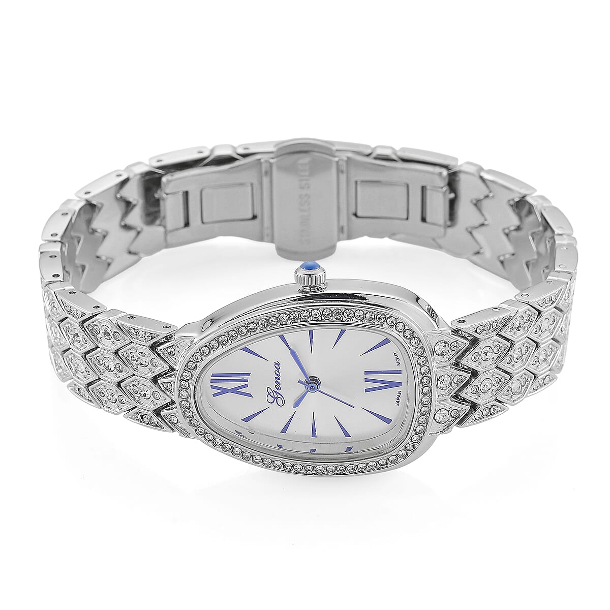 Genoa Austrian Crystal Japan Movement Watch in Silvertone image number 4