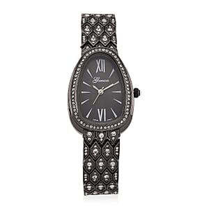 Genoa Austrian Crystal Japan Movement Watch in Black Silvertone