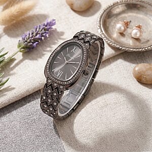 Genoa Austrian Crystal Japan Movement Watch in Black Silvertone