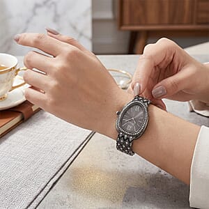 Genoa Austrian Crystal Japan Movement Watch in Black Silvertone