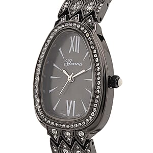 Genoa Austrian Crystal Japan Movement Watch in Black Silvertone