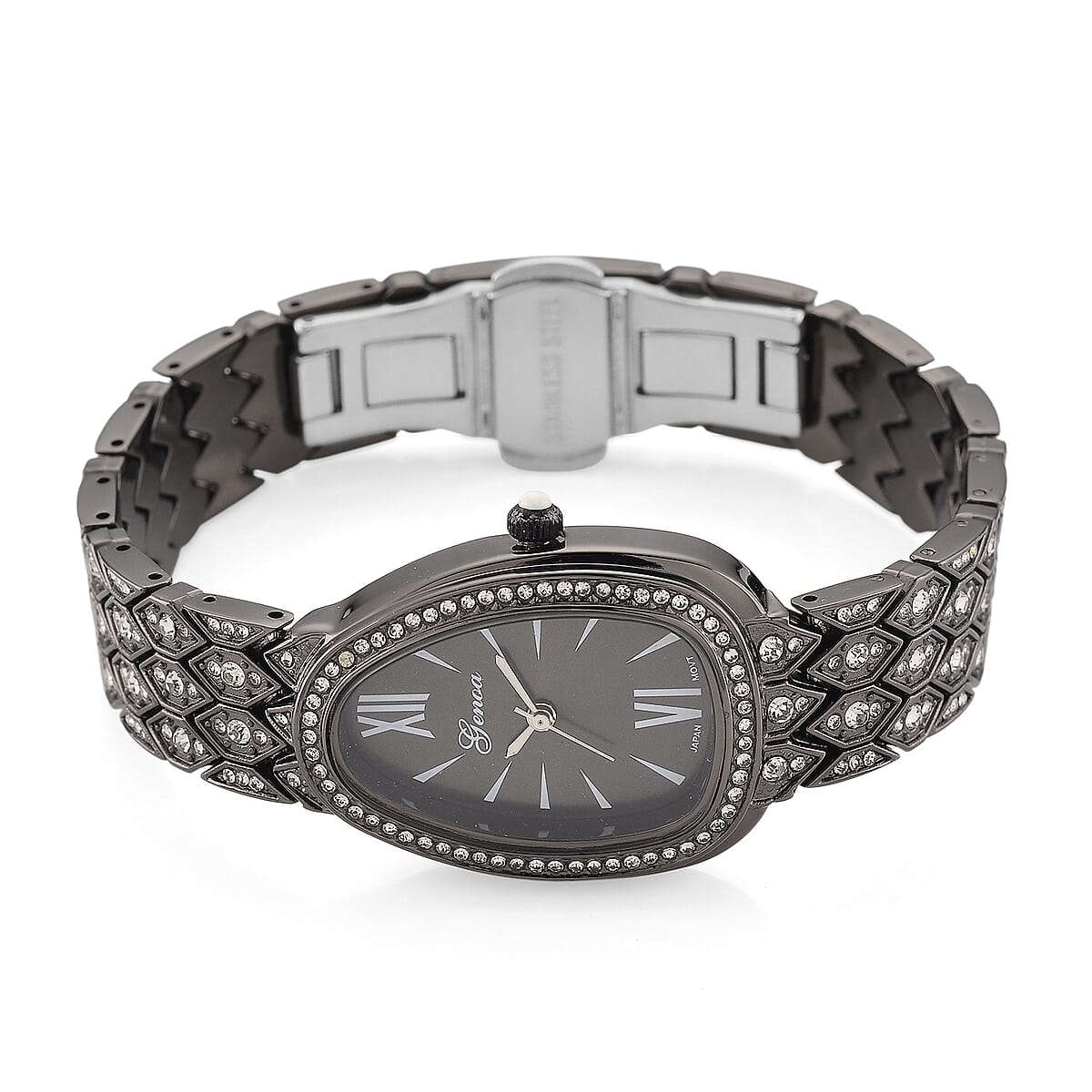 Genoa Austrian Crystal Japan Movement Watch in Black Silvertone image number 4