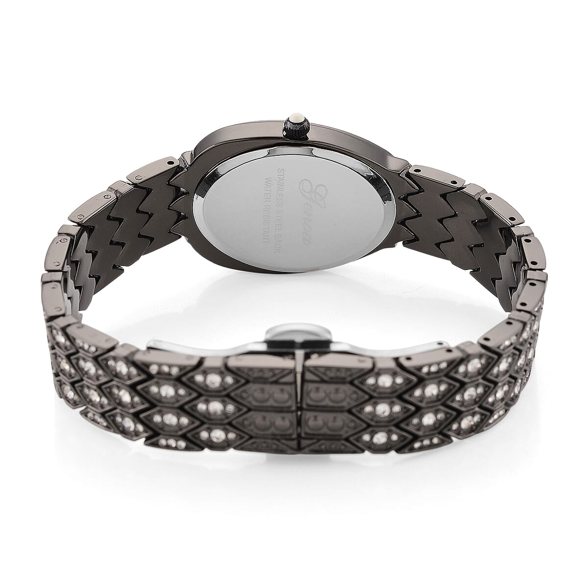 Genoa Austrian Crystal Japan Movement Watch in Black Silvertone image number 6