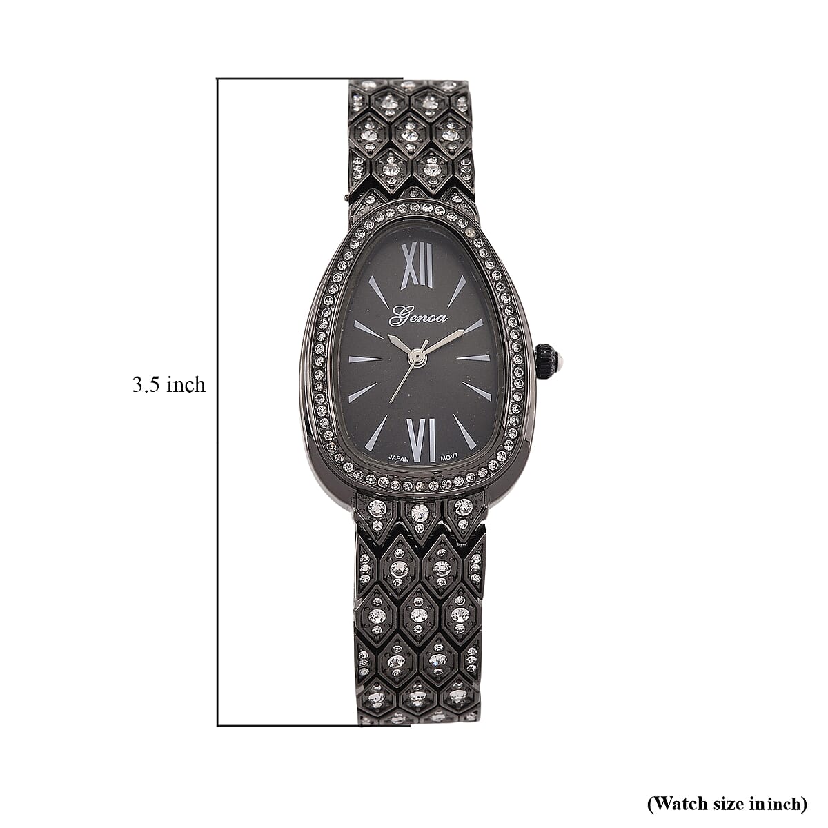 Genoa Austrian Crystal Japan Movement Watch in Black Silvertone image number 7