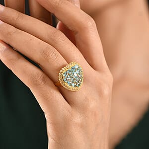 EverTrue Blue Apatite, White Zircon Ring in 18K YG Plated (Size 10.0) 3.65 ctw