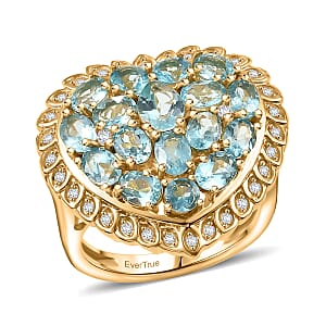 EverTrue Betroka Blue Apatite and White Zircon 3.65 ctw Heart of Aqualis Ring in 18K YG Plated (Size 5.0)