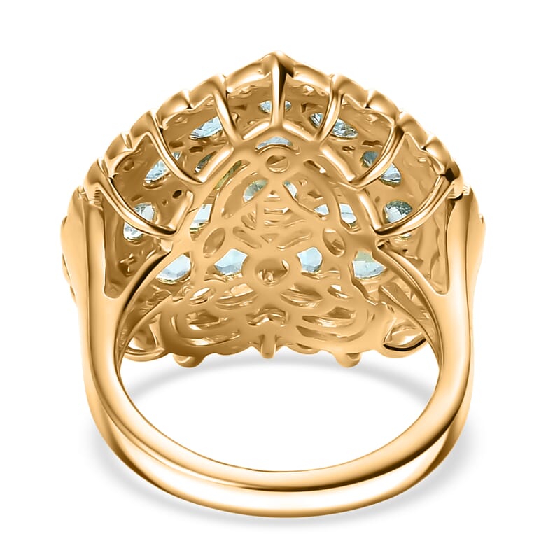EverTrue Betroka Blue Apatite and White Zircon 3.65 ctw Heart of Aqualis Ring in 18K YG Plated (Size 5.0)