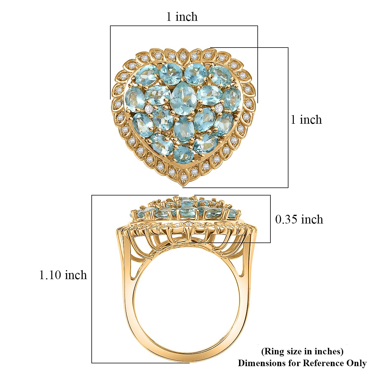 EverTrue Betroka Blue Apatite and White Zircon 3.65 ctw Heart of Aqualis Ring in 18K YG Plated (Size 5.0) image number 5