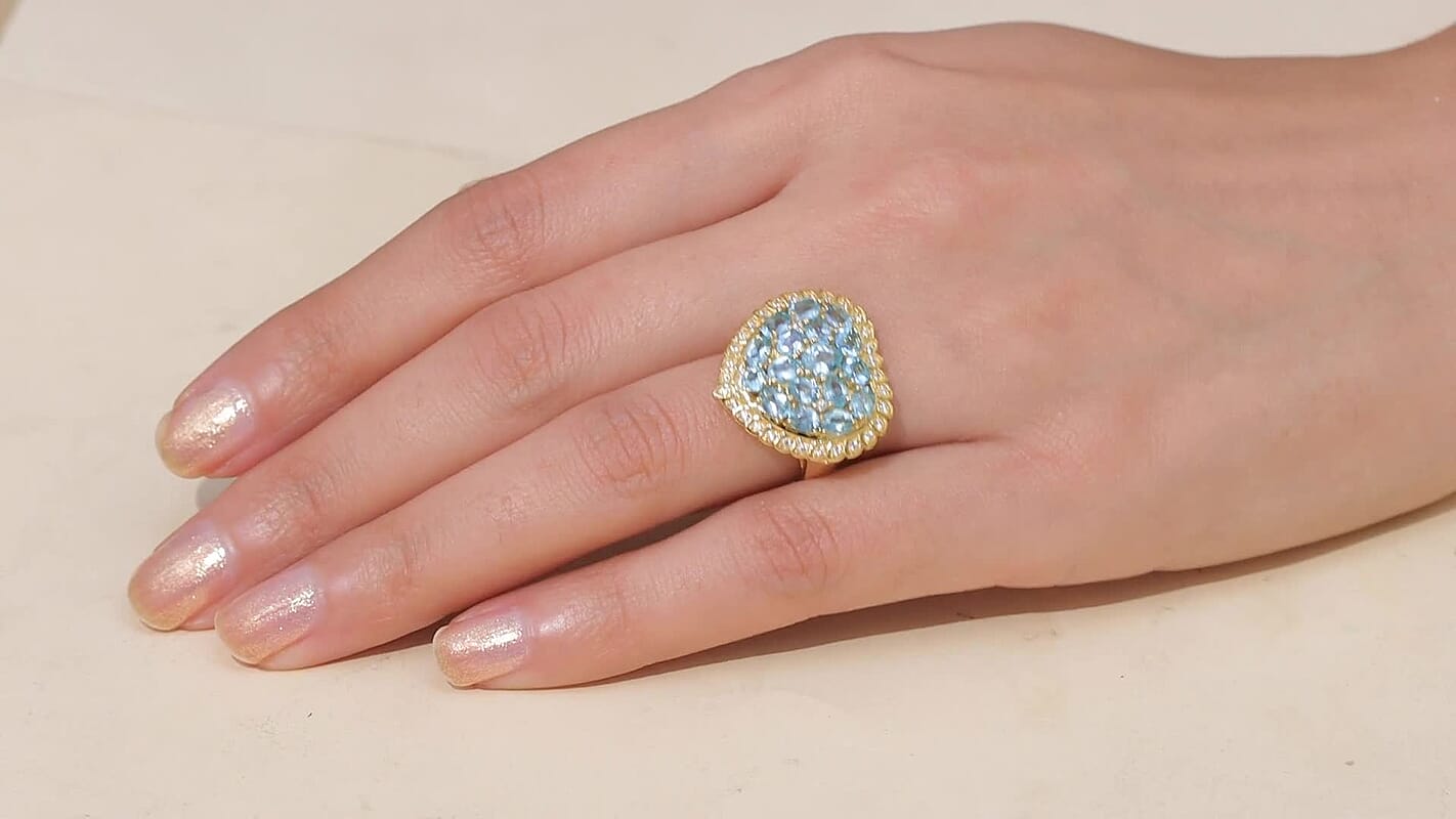 EverTrue Blue Apatite, White Zircon Ring in 18K YG Plated (Size 10.0) 3.65 ctw