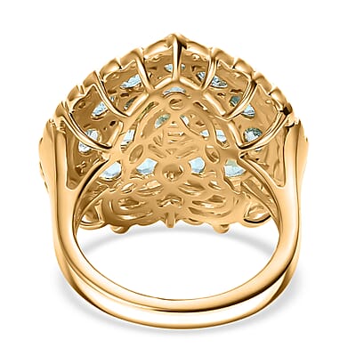 EverTrue Betroka Blue Apatite and White Zircon 3.65 ctw Heart of Aqualis Ring in 18K YG Plated (Size 6.0)