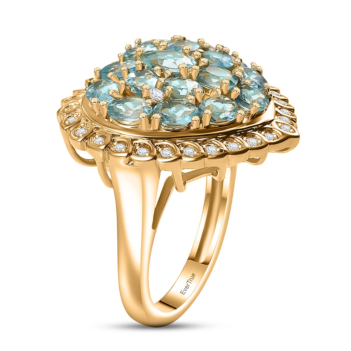 EverTrue Betroka Blue Apatite and White Zircon 3.65 ctw Heart of Aqualis Ring in 18K YG Plated (Size 7.0) image number 3