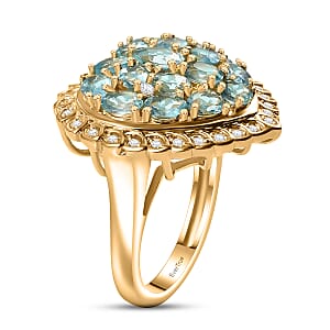 EverTrue Betroka Blue Apatite and White Zircon 3.65 ctw Heart of Aqualis Ring in 18K YG Plated (Size 8.0)