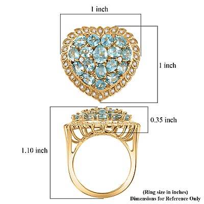EverTrue Betroka Blue Apatite and White Zircon 3.65 ctw Heart of Aqualis Ring in 18K YG Plated (Size 8.0)