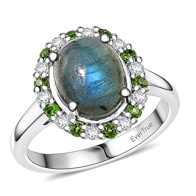 EverTrue Malagasy Labradorite and Multi Gemstone 3.60 ctw Moonlit Bloom Spark Ring in Platinum Bond (Size 10.0)