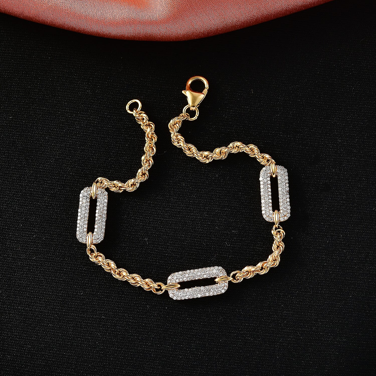 Luxuriant Lab Grown Diamond G-H SI 1.00 ctw Infinity Rope Bracelet in 18K Vermeil Yellow Gold Over Sterling Silver (7.25 In)