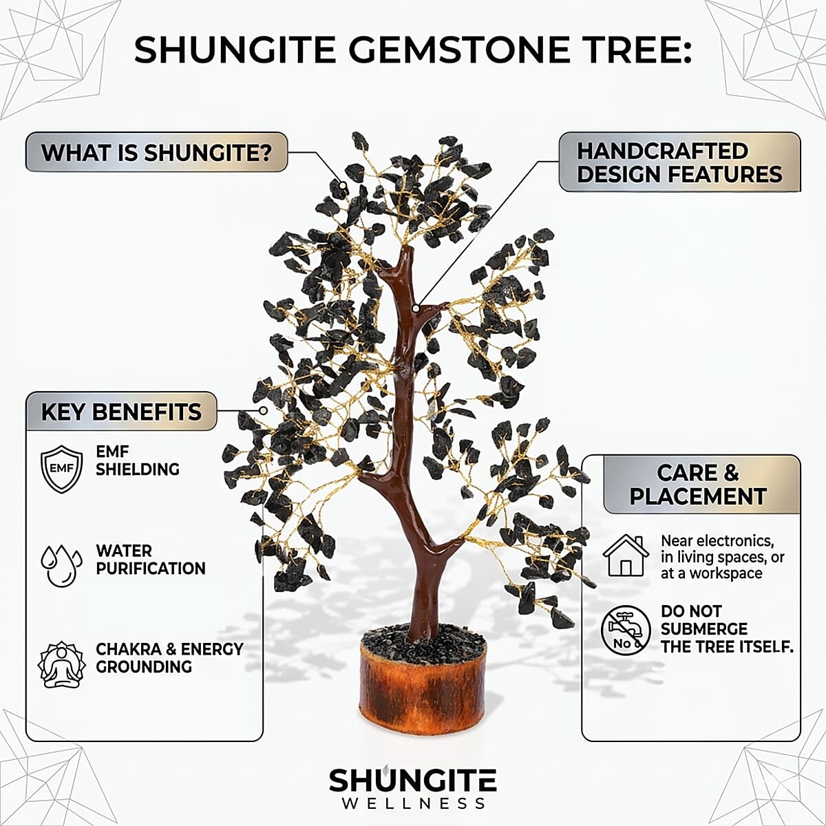 Livmore Black Shungite Gemstone Tree (9 Inch) image number 2