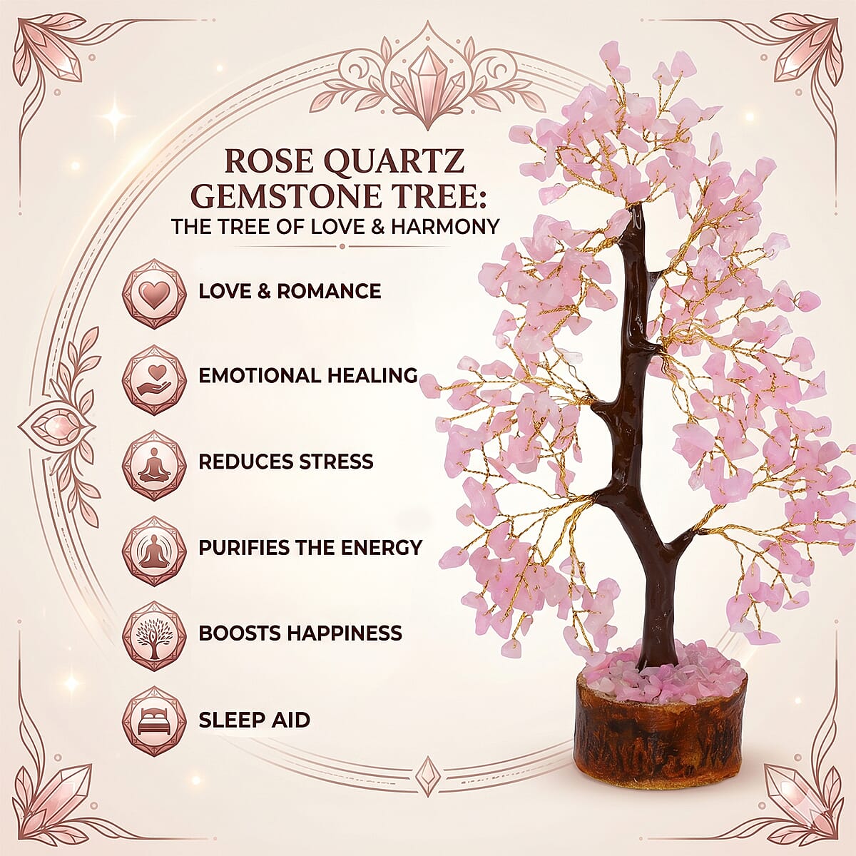 Ankur Treasure Chest Livmore Pink Rose Quartz Gemstone Tree (9 Inch) image number 2