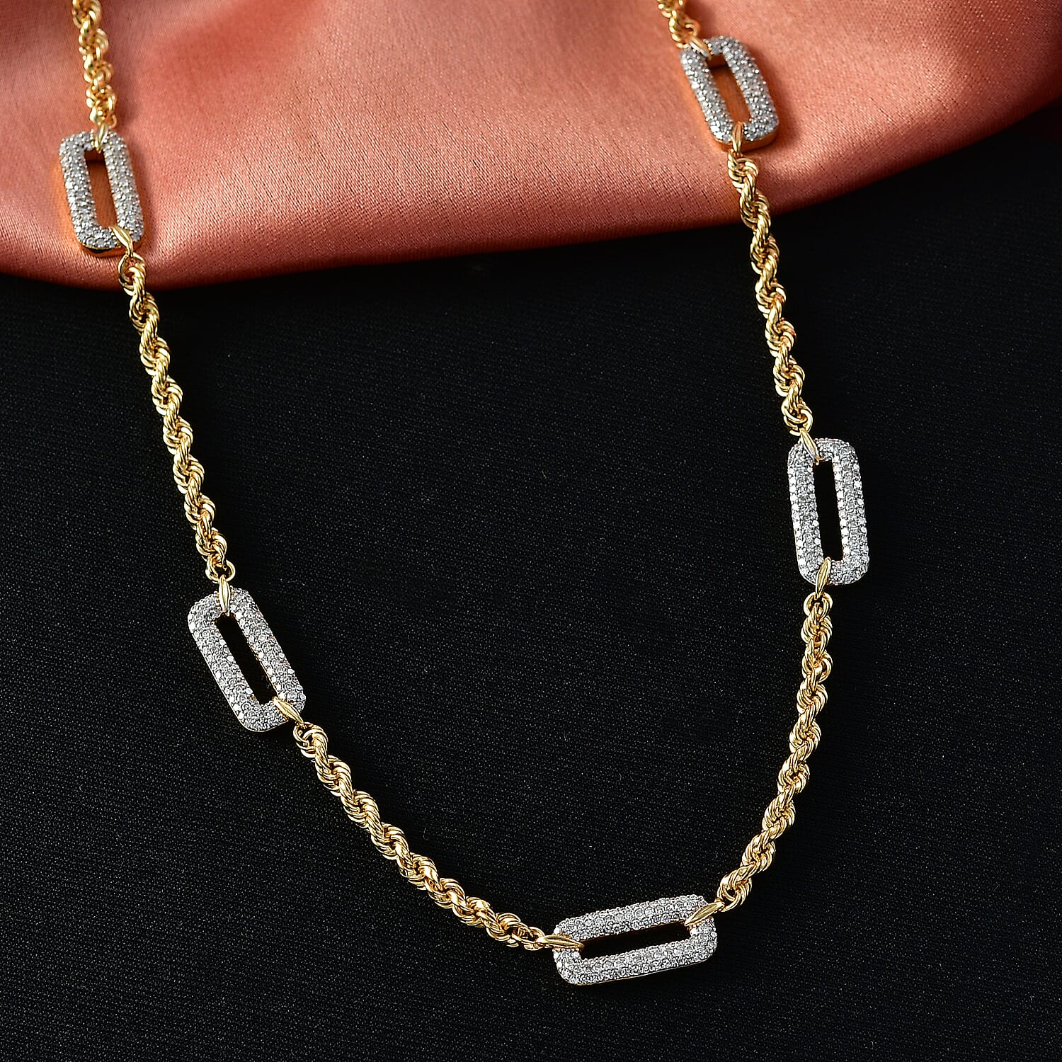 Luxuriant Lab Grown Diamond G-H SI 2.00 ctw Infinity Rope Necklace in 18K Vermeil Yellow Gold Over Sterling Silver 18-20 Inches