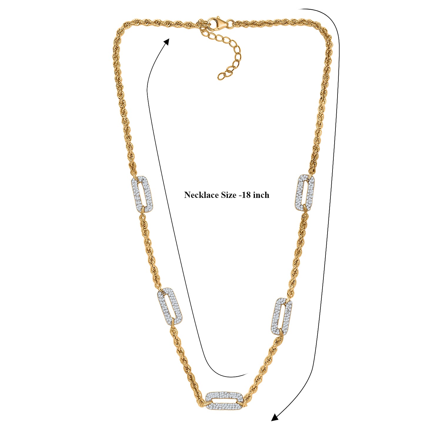 Luxuriant Lab Grown Diamond G-H SI 2.00 ctw Infinity Rope Necklace in 18K Vermeil Yellow Gold Over Sterling Silver 18-20 Inches