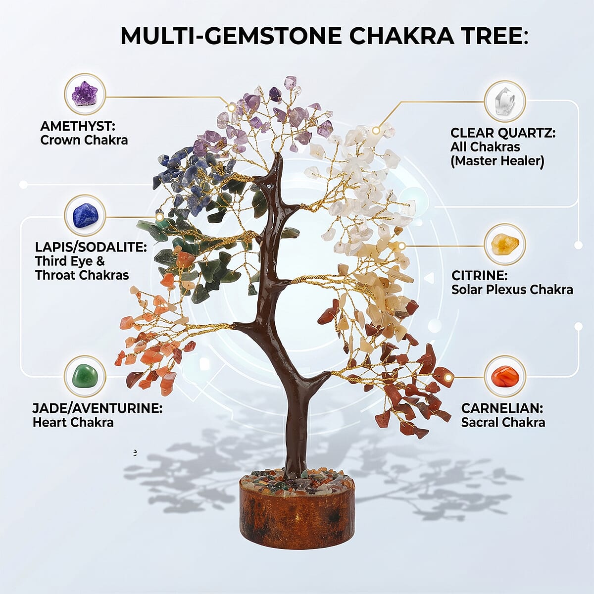 Ankur Treasure Chest Livmore Multi Seven Chakras Gemstone Tree (9 Inch) image number 2