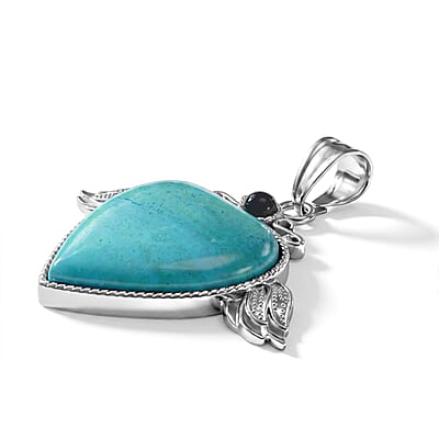 Center Stone Varies Chinese Blue Rhodochrosite 36.00 ctw Angel Wing Heart Pendant without Chain in Silvertone