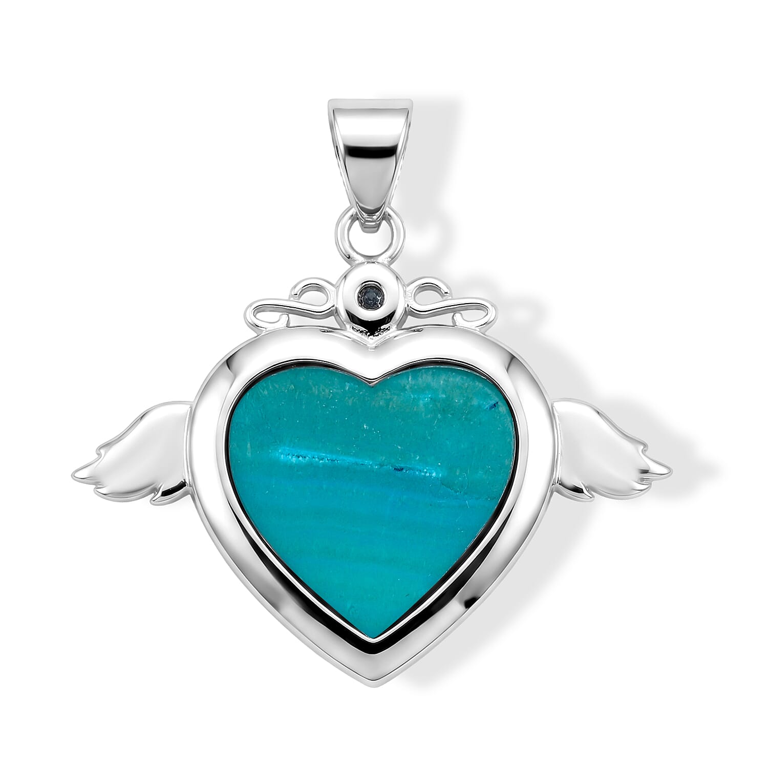 Center Stone Varies Chinese Blue Rhodochrosite 36.00 ctw Angel Wing Heart Pendant without Chain in Silvertone