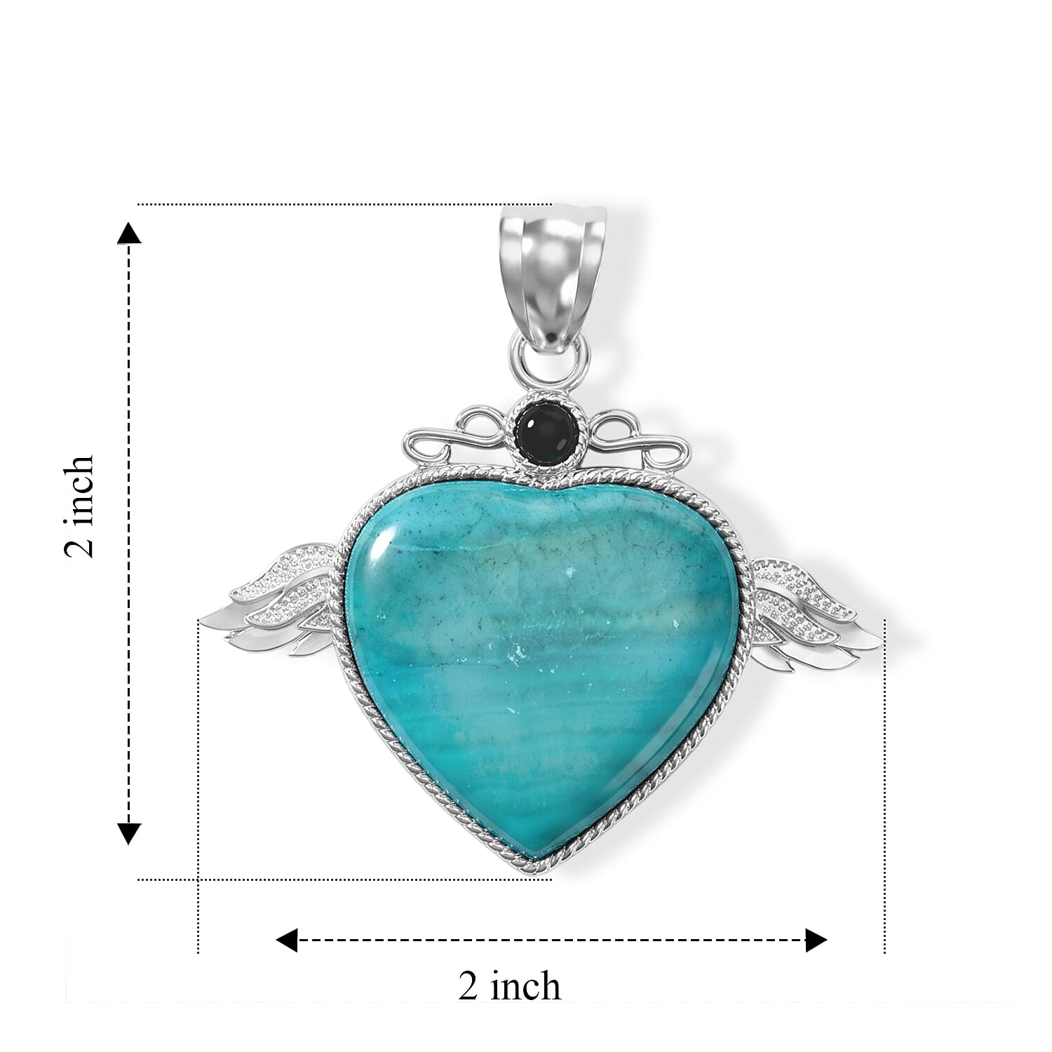 Center Stone Varies Chinese Blue Rhodochrosite 36.00 ctw Angel Wing Heart Pendant without Chain in Silvertone