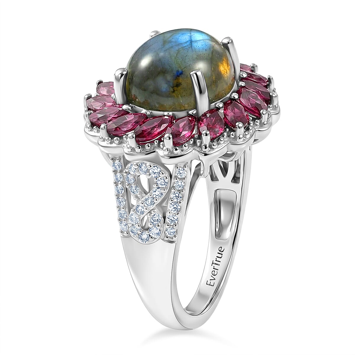 EverTrue Malagasy Labradorite and Multi Gemstone 6.35 ctw Galaxy Petal Ring in Platinum Bond (Size 10.0)