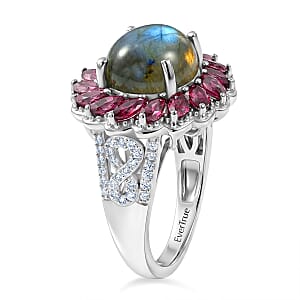 EverTrue Malagasy Labradorite and Multi Gemstone 6.35 ctw Galaxy Petal Ring in Platinum Bond (Size 10.0) (Del. in 7-10 Days)