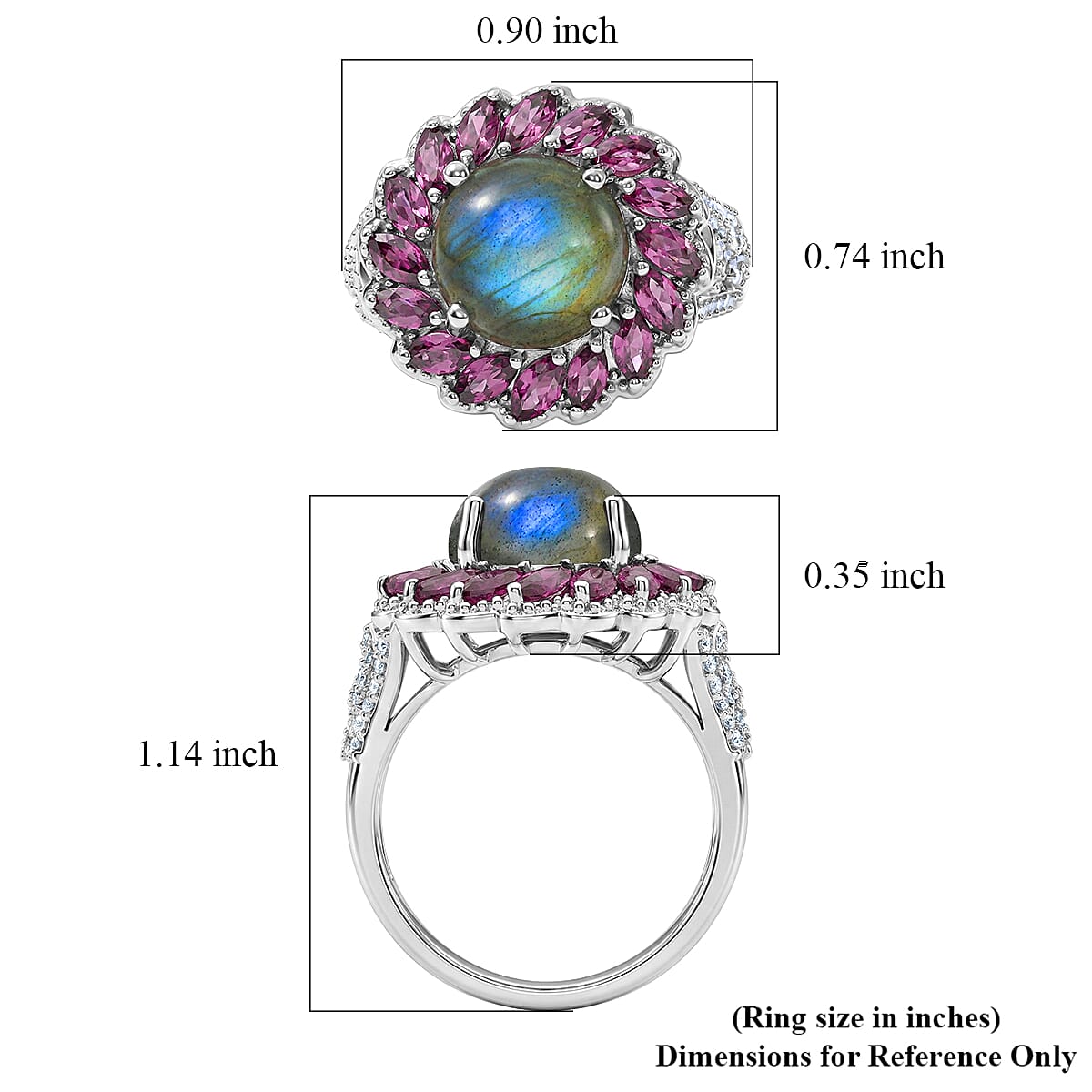 EverTrue Malagasy Labradorite and Multi Gemstone 6.35 ctw Galaxy Petal Ring in Platinum Bond (Size 10.0)