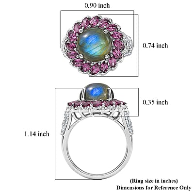 EverTrue Malagasy Labradorite and Multi Gemstone 6.35 ctw Galaxy Petal Ring in Platinum Bond (Size 10.0)