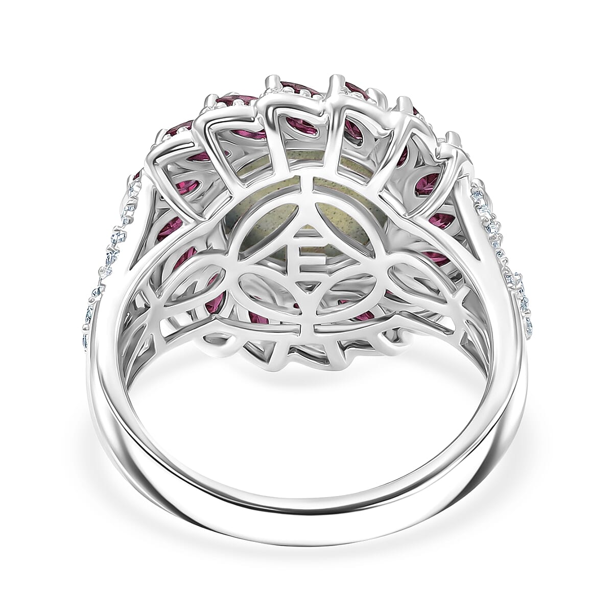 EverTrue Malagasy Labradorite and Multi Gemstone 6.35 ctw Galaxy Petal Ring in Platinum Bond (Size 6.0) image number 4