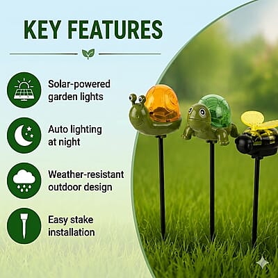 Livmore Multi Color Snail, Bee and Tortoise Solar Light