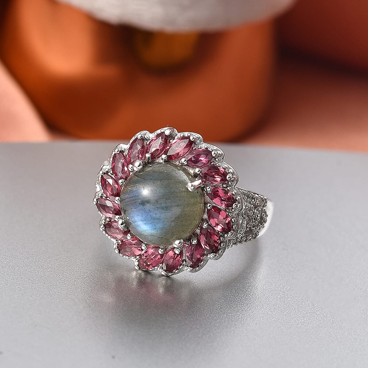 EverTrue Malagasy Labradorite and Multi Gemstone 6.35 ctw Galaxy Petal Ring in Platinum Bond (Size 7.0) image number 1