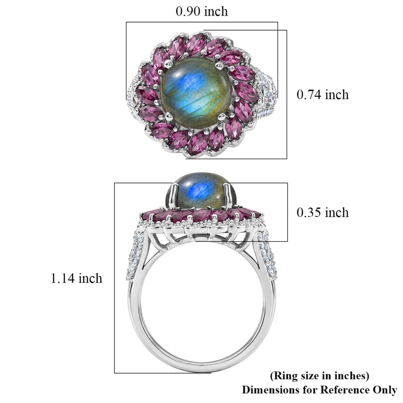 EverTrue Malagasy Labradorite and Multi Gemstone 6.35 ctw Galaxy Petal Ring in Platinum Bond (Size 8.0)