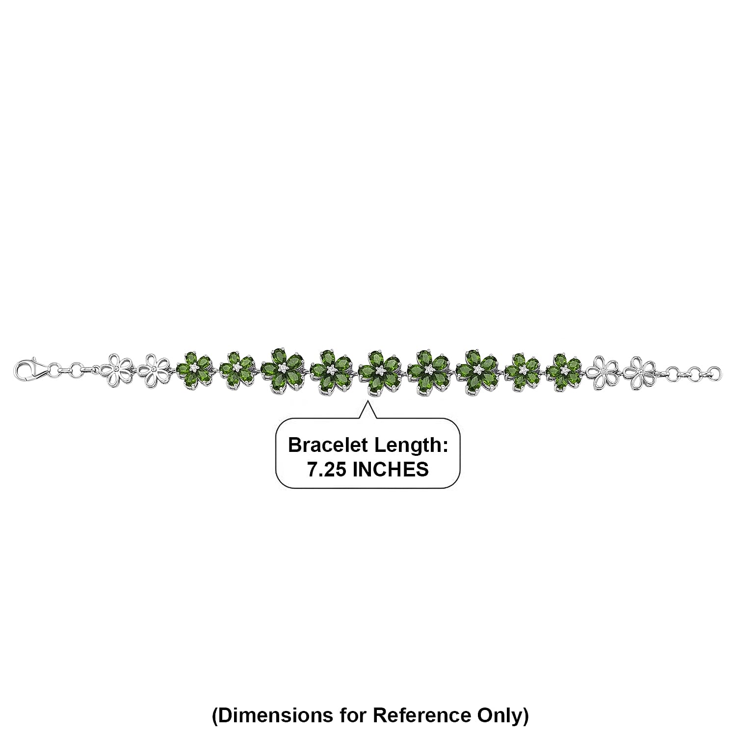 D'Joy Chrome Diopside and White Zircon 9.65 ctw Mandevilla Flower Bracelet in Rhodium Over Sterling Silver (7.25 In)