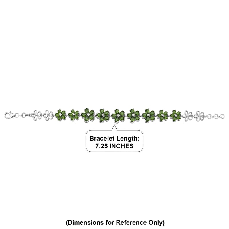 D'Joy Chrome Diopside and White Zircon 9.65 ctw Mandevilla Flower Bracelet in Rhodium Over Sterling Silver (7.25 In)