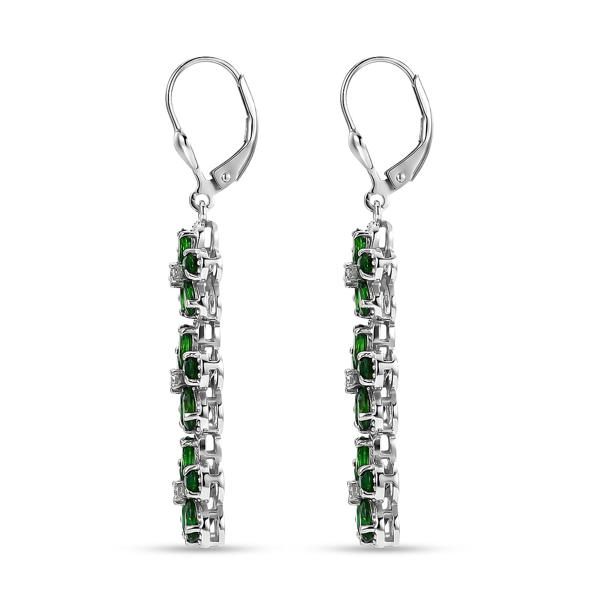 D'Joy Chrome Diopside and White Zircon 6.60 ctw Mandevilla Flower Earrings in Rhodium Over Sterling Silver image number 3