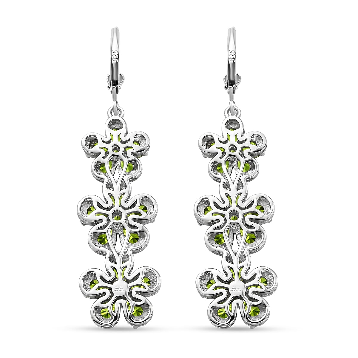 D'Joy Chrome Diopside and White Zircon 6.60 ctw Mandevilla Flower Earrings in Rhodium Over Sterling Silver
