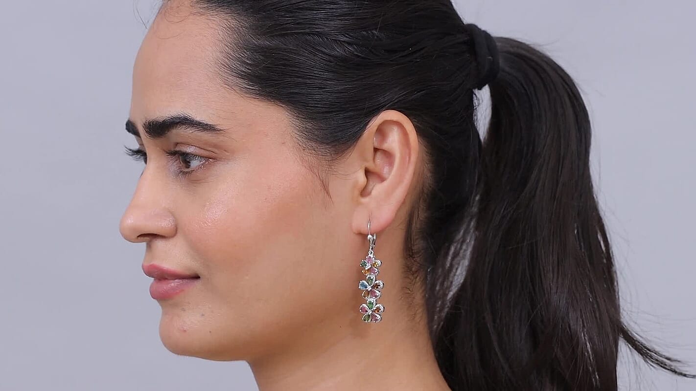 D'Joy Chrome Diopside, White Zircon Mandevilla Flower Earrings in Rhodium Over Sterling Silver 6.60 ctw