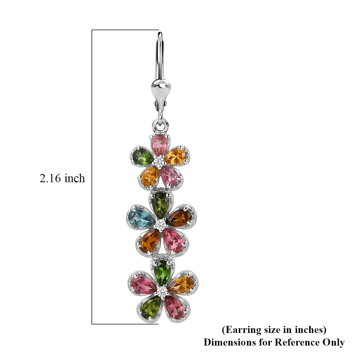 D'Joy Premium Multi-Tourmaline and White Zircon 6.20 ctw Mandevilla Flower Earrings in Rhodium Over Sterling Silver
