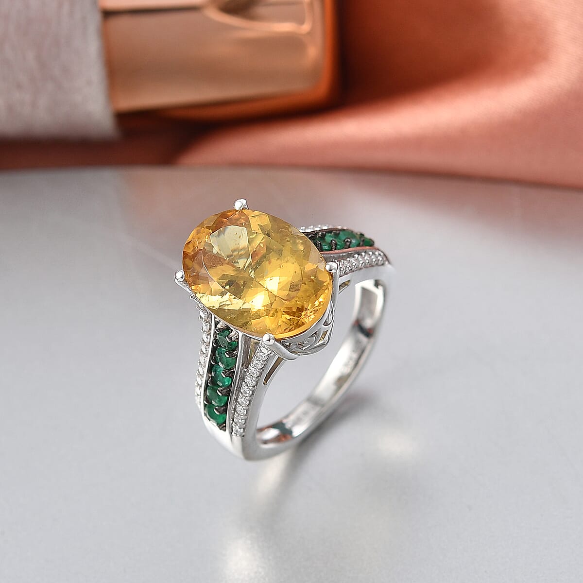 D'Joy Golden Apatite, Multi Gemstone Ring in Rhodium Over Sterling Silver (Size 10.0) 6.60 ctw image number 1