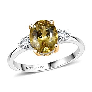 Premium Golden Apatite, Luxuriant Lab Grown Diamond (G-H, SI) (0.20 cts) Ring in 18K Vermeil YG and Rhodium Over Sterling Silver (Size 10.0) 2.00 ctw