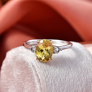 Premium Golden Apatite and Luxuriant Lab Grown Diamond G-H SI 2.00 ctw Golden Focus Ring in 18K Vermeil YG and Rhodium Over Sterling Silver (Size 10.0)